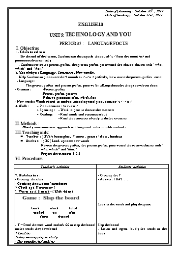 Giáo án Tiếng Anh 10 - Unit 5: Technology and you (Language focus)