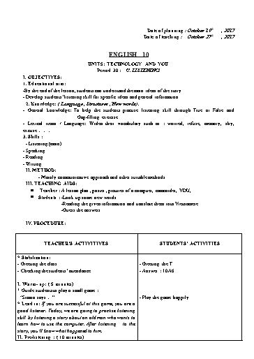 Giáo án Tiếng Anh 10 - Unit 5: Technology and you (Listening)