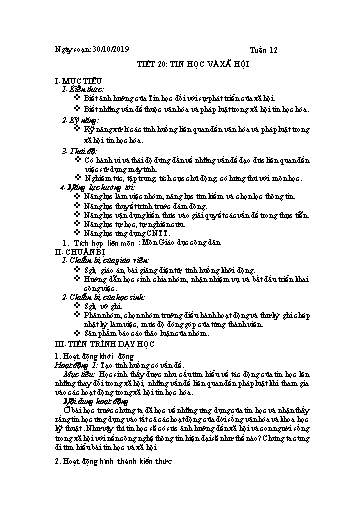 Giáo án Tin học 10 - Tiết 20: Tin học và xã hội