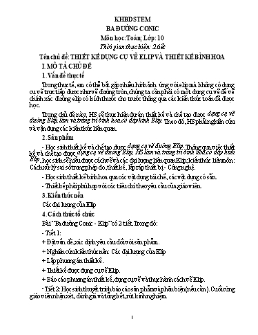 Giáo án Toán 10 (Kết nối tri thức) - Chủ đề STEM: Ba đường Conic: Thiết kế dụng cụ vẽ elip và thiết kế bình hoa