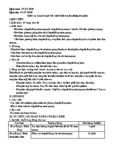 Giáo án Vật lí 10 - Tiết 24: Bài toán về chuyển động ném ngang - Năm học 2020-2021