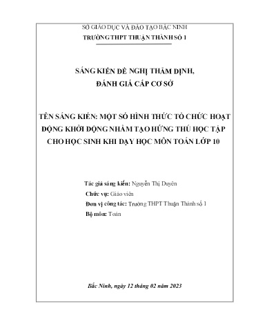 Sáng kiến kinh nghiệm Một số hình thức tổ chức hoạt động khởi động nhằm tạo hứng thú học tập cho học sinh khi dạy học môn Toán Lớp 10
